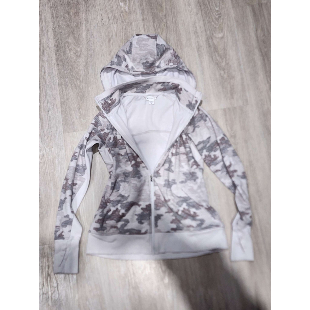 ATHLETA Camo Full Zip Hoodie Athletic Top Thumbholes Size M Gray White Used